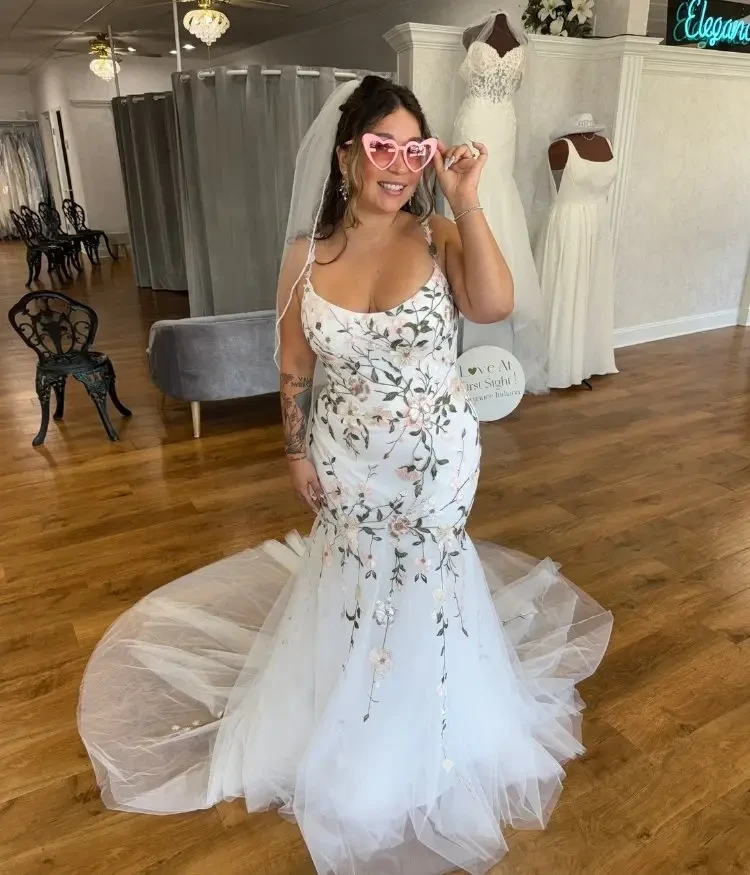 colorful wedding dress with lace