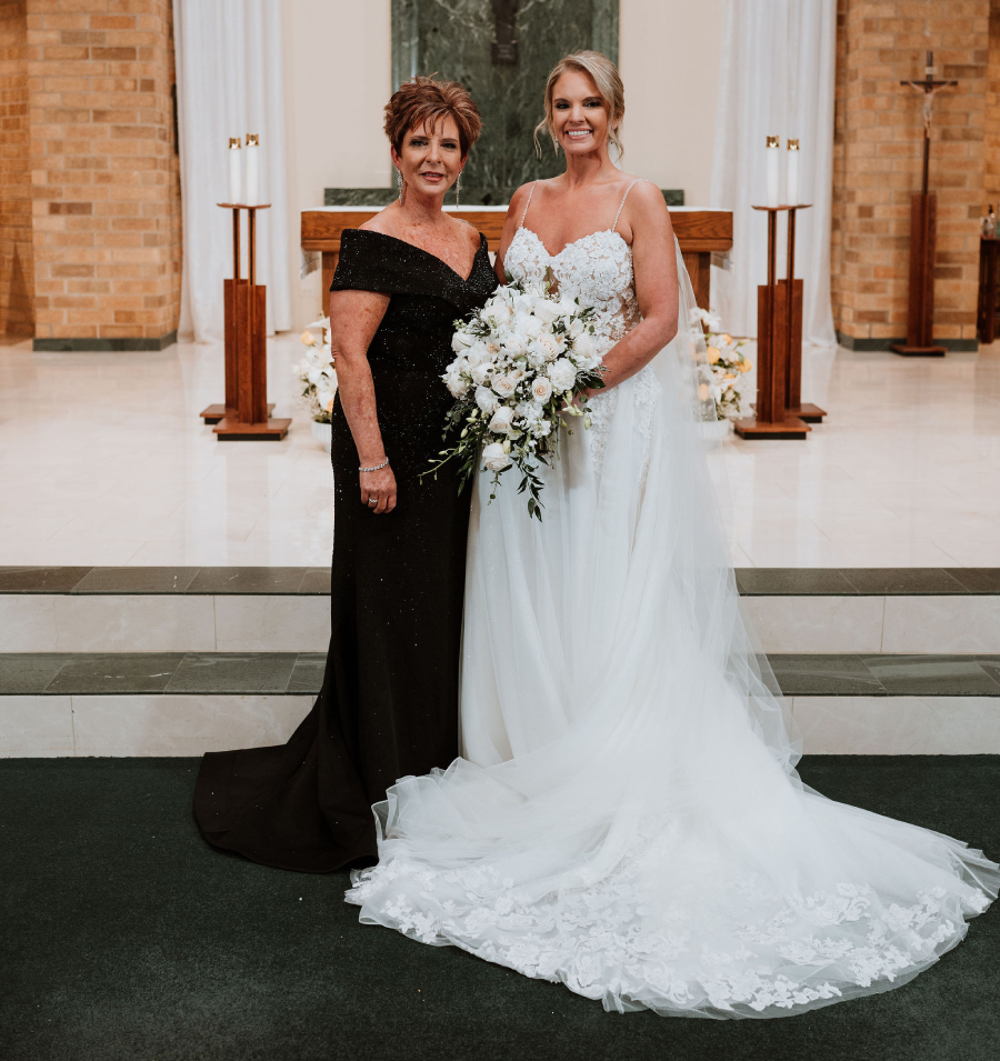 Mother of Bride in a burgundy dress